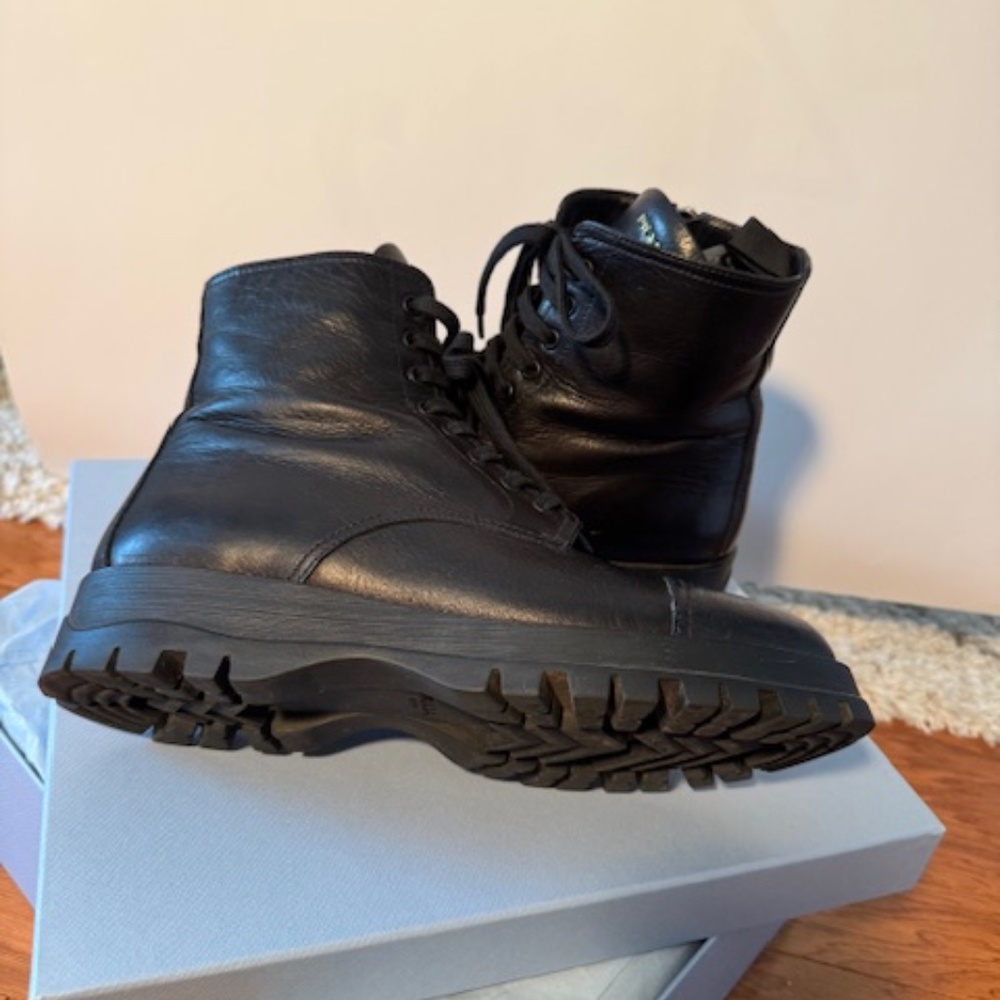 PRADA Black Leather Lug Sole Combat Boots Size 39 1/2 EU / 9,5 US - Picture 7 of 16